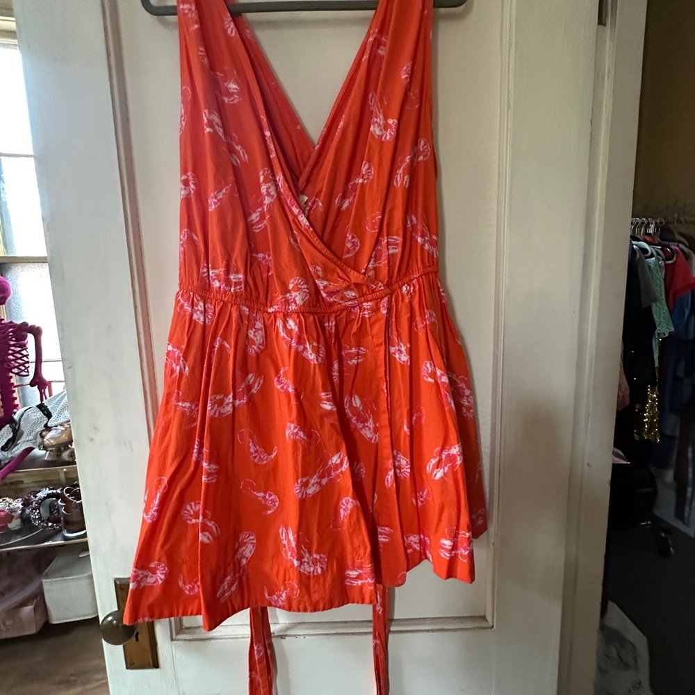 Maeve by Anthropologie Red Orange Shrimp Print Mini Dress